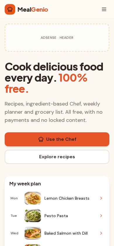 Real screenshot of MealGenio on a phone