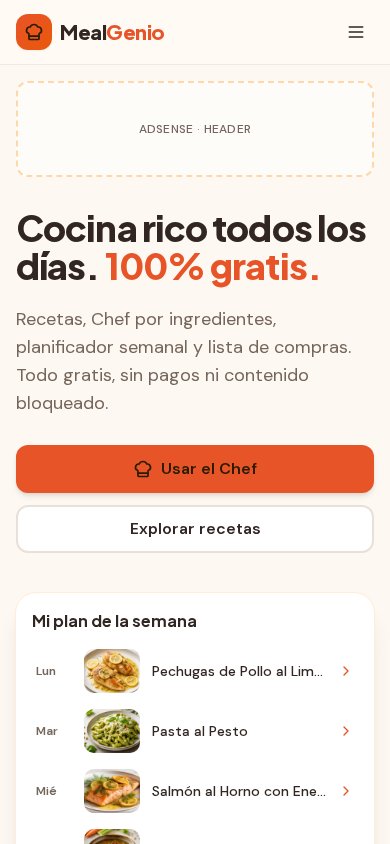 Captura real de MealGenio en un móvil